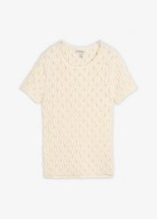 Sweter ażurowy z bawełny. Białe swetry damskie bonprix, w ażurowe wzory, z bawełny, bez kołnierzyka, bez ramiączek, bez kaptura. Za 54.99 zł.