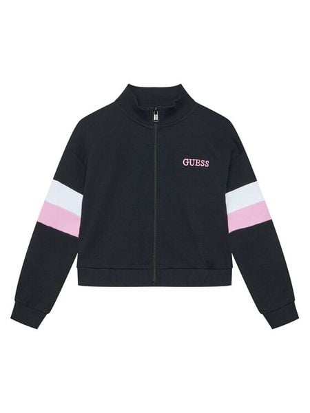 Guess Bluza J6RQ00 KAD74 Czarny Regular Fit. Czarne bluzy dla dziewczynek Guess, z aplikacjami, z bawełny, bez ramiączek, bez kaptura. Za 156.99 zł.