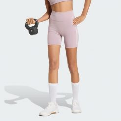 Krótkie legginsy Optime Workout 3-Stripes. Czerwone legginsy damskie Adidas, bez wzorów, z lycry, z podwyższonym stanem, krótkie, na fitness i siłownię. Za 199.00 zł.