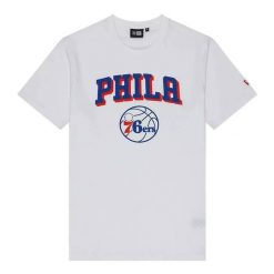 T-Shirt NBA Philadelphia 76ers New Era Blanc. Białe t-shirty męskie New Era, m, bez wzorów, z materiału, eleganckie, bez kołnierzyka. Za 126.50 zł.