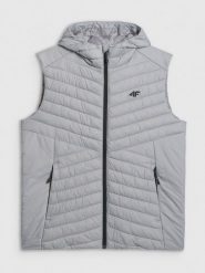 4F Bezrękawnik z wypełnieniem syntetycznym męski - szary 3XL. Szare kurtki męskie 4f, m, bez wzorów, z materiału, z kapturem. Za 229.99 zł.