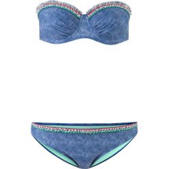 Bikini na fiszbinach (2 części) bonprix niebieski. Niebieskie bikini damskie bonprix, z aplikacjami. Za 79.99 zł.