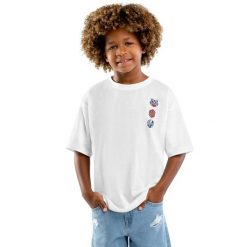 Koszulka sportowa lifestyle chłopięca Kitty krótki rękaw bawełna. Białe t-shirty dla chłopców SIROKO, bez wzorów, z bawełny, bez ramiączek. Za 42.00 zł.