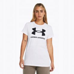 Koszulka T-Shirt Damski Sportowy Biały Under Armour Rival Logo Xxl. Białe koszulki sportowe damskie Under Armour, xxl, bez wzorów, bez kołnierzyka, bez ramiączek, do biegania. W wyprzedaży za 68.13 zł.
