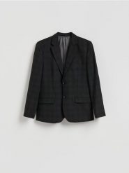 Marynarka slim fit w kratę - czarny. Czarne marynarki męskie Reserved, bez wzorów, z tkaniny. Za 359.99 zł.