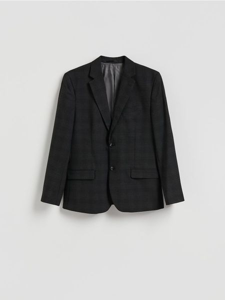 Marynarka slim fit w kratę - czarny. Czarne marynarki męskie Reserved, bez wzorów, z tkaniny. Za 359.99 zł.