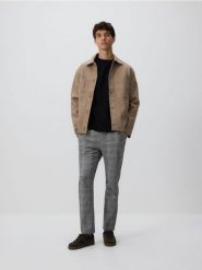 Spodnie slim fit w kratę - jasnoszary. Szare spodnie materiałowe męskie Reserved, l, bez wzorów, z bawełny. Za 149.99 zł.