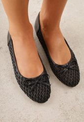 Czarne Siateczkowe Balerinki z Plecioną Cholewką z Kokardką Lilinrelle. Czarne baleriny damskie Born2be, bez wzorów, z jeansu, klasyczne, bez obcasa. Za 69.99 zł.