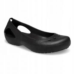 Baleriny Damskie Crocs Kadee Flat. Czarne baleriny damskie Crocs, bez wzorów, z materiału, bez obcasa. Za 74.99 zł.