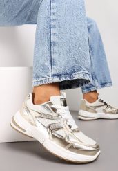 Biało-Złote Sneakersy ze Wstawkami z Ekoskóry na Grubej Podeszwie Elperna. Żółte obuwie sportowe damskie Renee, bez wzorów. Za 109.99 zł.
