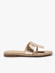 Platynowe klapki H. Brązowe klapki damskie Ryłko, bez wzorów, ze skóry, eleganckie, bez obcasa, na obcasie. Za 279.99 zł.