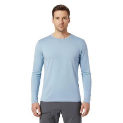 T-shirt męski z długim rękawem, 100% wełny merynosów - Finn 210. Niebieskie bluzy męskie FJORK MERINO, na zimę, m, bez wzorów, z wełny, klasyczne, bez kołnierzyka. Za 519.00 zł.
