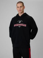 4F Bluza dresowa loose z kapturem męska - czarna M. Czarne bluzy męskie 4f, m, bez wzorów, z dresówki, z kapturem. Za 199.99 zł.