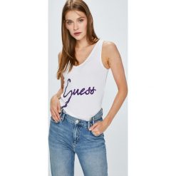Guess Jeans - Top. Szare topy damskie Guess Jeans, z aplikacjami, z bawełny, bez rękawów. Za 119.90 zł.