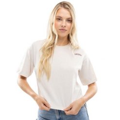 Damski luźny crop top Lifestyle Siroko IBZ Eivissa Ivory. Brązowe koszulki sportowe damskie SIROKO, bez wzorów, z bawełny, bez kołnierzyka, bez ramiączek. Za 126.00 zł.