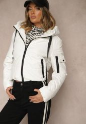Biała Klasyczna Kurtka z Pikowanymi Przeszyciami i Kapturem Tuliena. Białe kurtki damskie Renee, l, bez wzorów, z jeansu. Za 139.99 zł.
