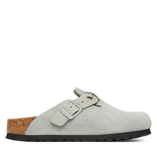 Klapki Birkenstock. Szare klapki damskie Birkenstock, bez wzorów, bez obcasa. Za 623.99 zł.