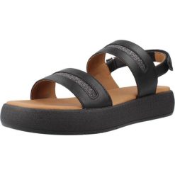 Sandały GEOX D CAMALEI Czarny. Czarne sandały damskie Geox, bez wzorów, z syntetyku, bez obcasa, bez zapięcia. Za 330.99 zł.