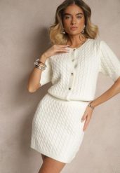 Biała Spódnica Sweterkowa z Wełną High Waist Selzeki. Białe spódnice damskie Renee, bez wzorów, z wełny, biznesowe, z podwyższonym stanem, mini, koszulowe. Za 99.99 zł.
