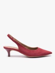 Bordowe czółenka bez pięty slingback. Czerwone czółenka damskie Ryłko, bez wzorów, z gumy, eleganckie, bez obcasa, na obcasie, bez zapięcia. Za 349.99 zł.