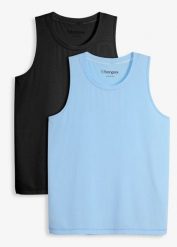 Męski T-shirt sportowy z bawełną, szybkoschnący (2 szt.). Czarne koszulki sportowe męskie bonprix, m, bez wzorów, z bawełny, bez kołnierzyka, bez ramiączek. Za 119.98 zł.