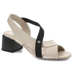 Sandały damskie Lamanti, wykonane ze skóry naturalnej licowej z szerokimi paskami elastyczną wstawką tekstylną z logo odkrytym przodem i stabilnym ob. Brązowe sandały damskie LAMANTI, bez wzorów, ze skóry, bez obcasa, na obcasie, bez zapięcia. Za 219.00 zł.