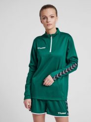 Bluza do piłki nożnej damska Hummel demi-zip hml AUTHENTIC. Czerwone bluzy damskie Hummel, na wiosnę, xl, bez wzorów, z materiału, bez kaptura. Za 188.30 zł.