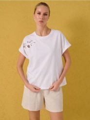 Bawełniana koszulka kimono z crochetowym detalem - biały. Białe t-shirty damskie Sinsay, l, bez wzorów, z bawełny, bez kołnierzyka. Za 25.99 zł.