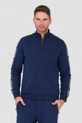 GUESS Granatowa bluza dresowa. Niebieskie bluzy męskie Guess, l, z aplikacjami, z dresówki, bez kaptura. W wyprzedaży za 209.99 zł.
