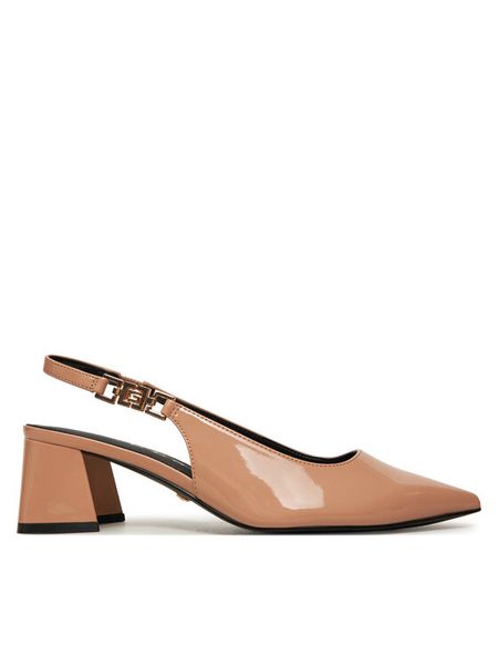 Guess Sandały FLPZAB PAF05 Beżowy. Brązowe sandały damskie Guess, z aplikacjami, ze skóry, bez obcasa, na słupku, bez zapięcia. Za 319.99 zł.