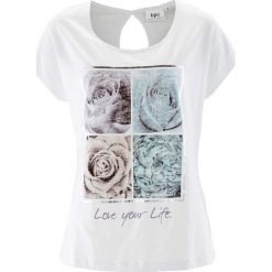 Shirt z krótkim rękawem bonprix biały z nadrukiem. Bluzki damskie bonprix. Za 34.99 zł.