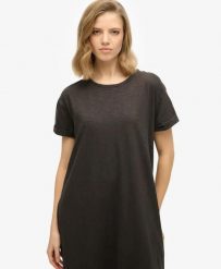 Superdry Midi T-shirt Dress z 100% bawełny – Czarny. Czarne t-shirty damskie Superdry., uniwersalny, bez wzorów, z bawełny, casualowe, bez kołnierzyka. Za 233.35 zł.