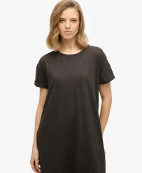 Superdry Midi T-shirt Dress z 100% bawełny – Czarny – Black. Czarne t-shirty damskie Superdry., uniwersalny, bez wzorów, z bawełny, casualowe, bez kołnierzyka. Za 203.70 zł.