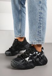 Czarne Sneakersy z Designerskim Sznurowaniem Nuritha. Czarne obuwie sportowe damskie Renee, bez wzorów. Za 99.99 zł.