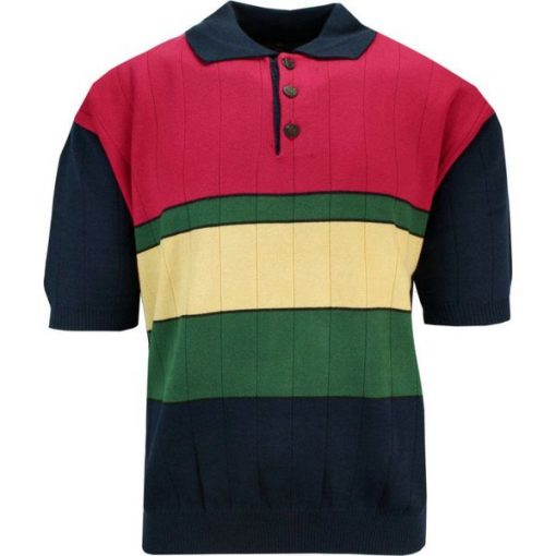 Koszulka POLO, Beżowo-Zielono-Czerwona, Dresowa, Dziergana, Męska, Krótki Rękaw, T-shirt -KINGS. Czerwone koszulki polo męskie Kings, m, bez wzorów, z bawełny, casualowe, bez ramiączek. Za 64.00 zł.