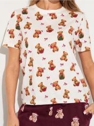 Bawełniana koszulka ze wzorkiem świątecznym - Inny. T-shirty damskie Sinsay, l, bez wzorów, z bawełny, wizytowe, bez kołnierzyka. Za 15.99 zł.