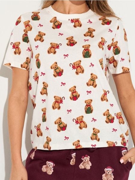 Bawełniana koszulka ze wzorkiem świątecznym - Inny. T-shirty damskie Sinsay, l, bez wzorów, z bawełny, wizytowe, bez kołnierzyka. Za 15.99 zł.