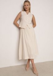 Beżowy Bawełniany Komplet Rozkloszowana Spódnica i Kamizelka Moveina. Brązowe spódnice damskie Born2be, na lato, m, w ażurowe wzory, z bawełny, klasyczne, rozkloszowane. Za 159.99 zł.