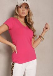 Różowy T-shirt z Bawełny w Serek Tolirina. Czerwone bluzki damskie Renee, l, bez wzorów, z bawełny, bez kołnierzyka, bez ramiączek. Za 29.99 zł.