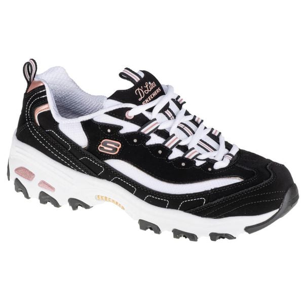 Buty sportowe Sneakersy damskie, Skechers D'Lites Devoted Fan. Czarne obuwie sportowe damskie Skechers, bez wzorów, trekkingowe. Za 320.88 zł.