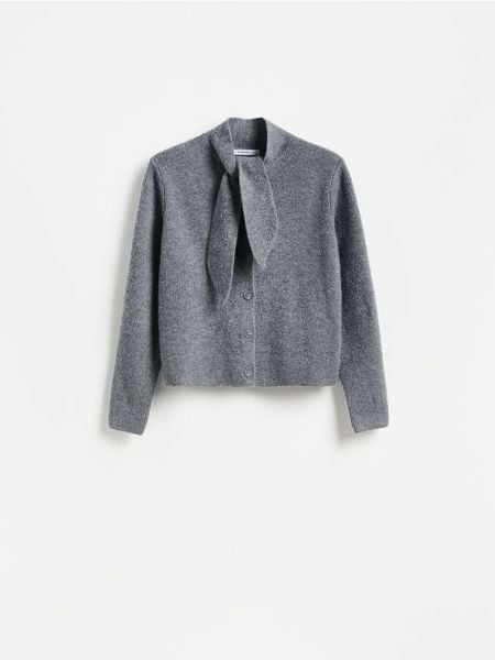 Kardigan z wiązaniem - szary. Szare kardigany damskie Reserved, l, bez wzorów, z dzianiny. Za 139.99 zł.