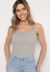 Szary Top na Regulowanych Ramiączkach Deviosa. Szare bluzki damskie Born2be, bez wzorów, z materiału, eleganckie, bez kołnierzyka, bez ramiączek. Za 39.99 zł.