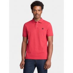 Koszulka Polo Męska Timberland Pique. Czerwone koszulki polo męskie Timberland, m, bez wzorów, z bawełny, eleganckie, bez ramiączek. W wyprzedaży za 363.00 zł.