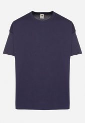 Granatowa Koszulka T-shirt z Bawełny Fodarella. Niebieskie t-shirty męskie Born2be, m, z aplikacjami, z bawełny, eleganckie, bez kołnierzyka. Za 44.99 zł.