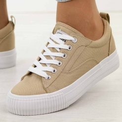 Beżowe trampki damskie American Club Lh114. Brązowe obuwie sportowe damskie American CLUB, bez wzorów, z jeansu, klasyczne, bez zapięcia. Za 99.00 zł.