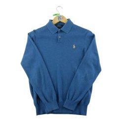 Second life - Sweter męski z żółtym haftowanym konikiem - Stan bardzo dobry. Niebieskie swetry przez głowę męskie Ralph Lauren, l, bez wzorów, z materiału, bez kołnierzyka. Za 212.96 zł.