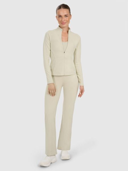 4F Spodnie treningowe szybkoschnące z prostymi nogawkami damskie - beżowe M. Brązowe spodnie sportowe damskie 4f, l, bez wzorów, z materiału, na fitness i siłownię. Za 149.99 zł.