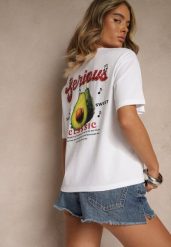Biały T-shirt z Bawełną ze Wzorem Awokado Tilannia. Białe bluzki damskie Renee, m, bez wzorów, z bawełny, bez kołnierzyka, bez ramiączek. Za 89.99 zł.