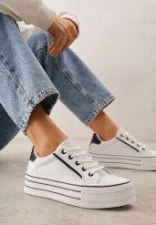 Biało-Czarne Trampki o Klasycznym Fasonie na Platformie Opheme. Białe obuwie sportowe damskie Renee, bez wzorów, klasyczne, bez zapięcia. Za 79.99 zł.