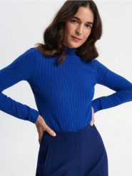 Koszulka ze stójką - granatowy. Niebieskie t-shirty damskie Sinsay, l, bez wzorów, prążkowane, bez kołnierzyka. W wyprzedaży za 22.99 zł.